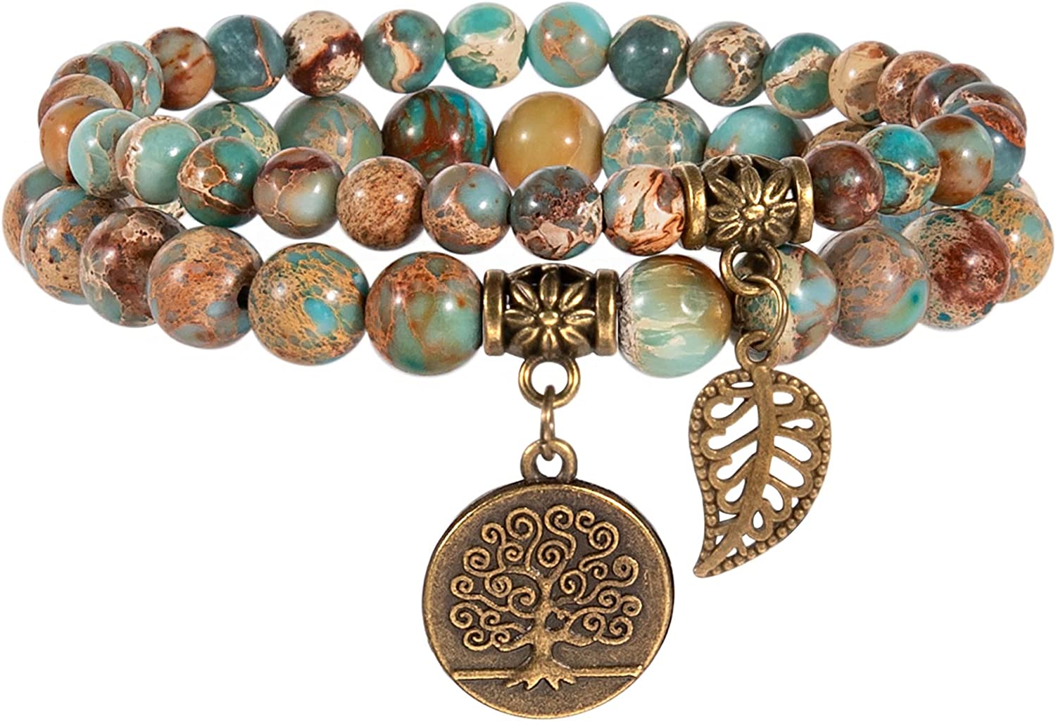 230816064242162_1 Bivei Natural Semi Precious Gemstone Beads Bracelet for Women - Tree of Life and Leaf Charm Energy Healing Reiki Crystal Stretch Bracelets - Image 1